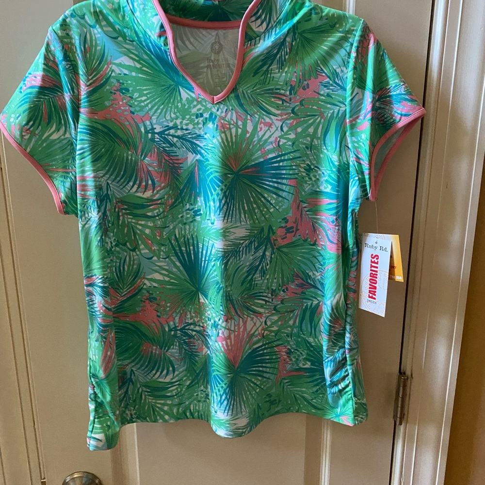 Ruby Rd. Blue and Green Polo Tee Short Sleeve